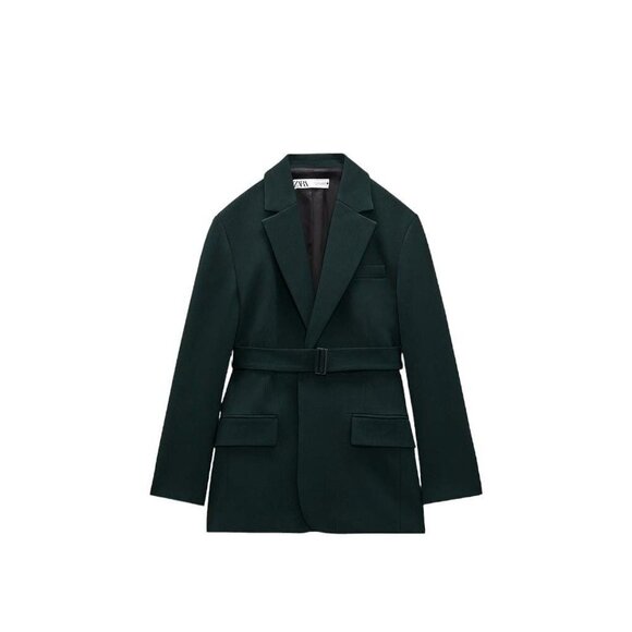 ZARA STRAIGHT FIT BLAZER WITH BELT BOTTLE GREEN2296/707